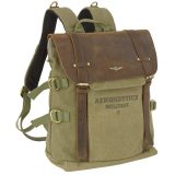 Aeronautica Militare AM-613 Backpack Τσάντα Πλάτης από Καμβά με Δέρμα Χακί 6