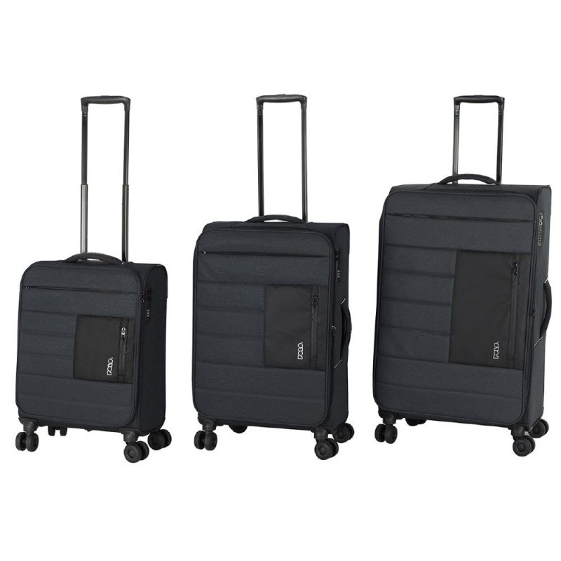 POLO 965009SET-2100 ATHENS Σετ 3τμχ Expandable Βαλίτσες Ταξιδιού S/M/L Μαύρες POLO